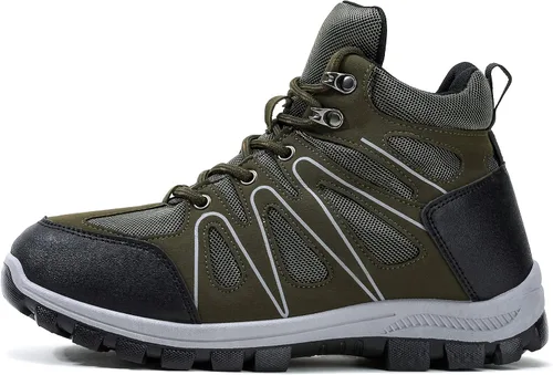 Vista 5 de Botas de senderismo para hombre, tenis de caña alta, de tobillo medio, senderismo, montañismo, botas para exteriores, zapatos altos