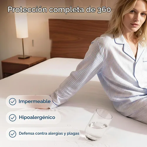 Vista 2 de Protector de colchón impermeable con cremallera, tamaño Queen de 60 x 80 x 15 a 18pulgadas, protector de bolsillo extra profundo, protección
