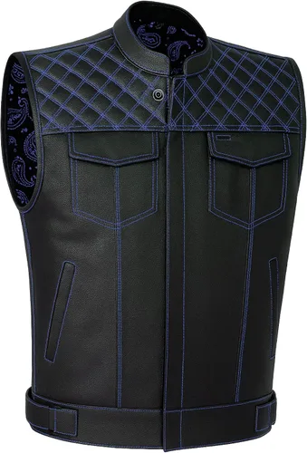 Vista 10 de Jackets 4 Bikes SOA Chaleco de Motocicleta para Hombre, Cuero Genuino de Búfalo, Armadura Trasera, Bolsillos Interiores, Chalecos de Club de Negro
