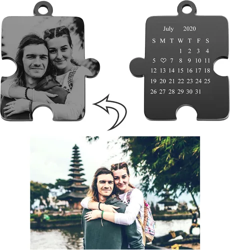 Vista 3 de PiercingJ Llavero de calendario de fotos personalizado a juego para parejas amigos día de San Valentín 1 unidad2 llaveros