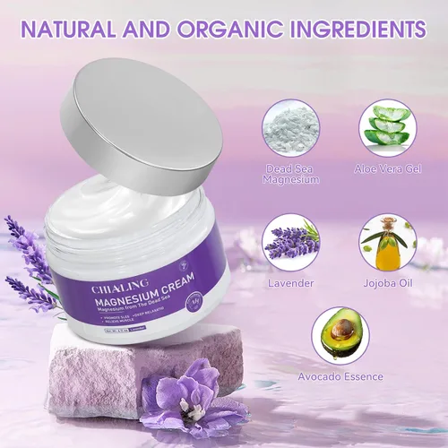 Vista 3 de Chialing DeadMagnesium Cream, loción de magnesio del mar Muerto, ingredientes naturales, fabricada en Estados Unidos, uso de día y noche, crema
