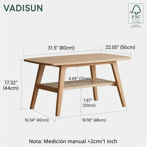 Vista 2 de Mesa de centro pequeña para sala de estar, mesas pequeñas modernas de 2 niveles de mediados de siglo con almacenamiento en estantes, mesa de centro