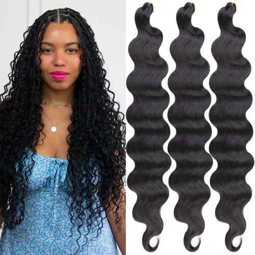 Vista 7 de Unionbeauty - Cabello trenzado ondulado de 18 pulgadas, paquete de 3 unidades, cabello trenzado preemplumado, trenzas bohemias negras para trenzas
