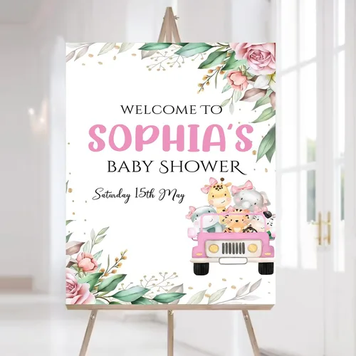 Vista 10 de Letrero de bienvenida personalizado para baby shower, cartel de bienvenida de safari para baby shower, letrero de baby shower de animales