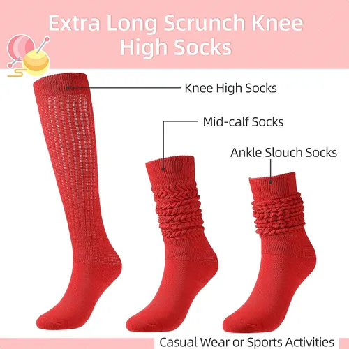 Vista 2 de SATINIOR 10 pares de calcetines de punto holgados para mujer, calcetines altos hasta la rodilla, cálidos, largos, apilados (color brillante), Bright