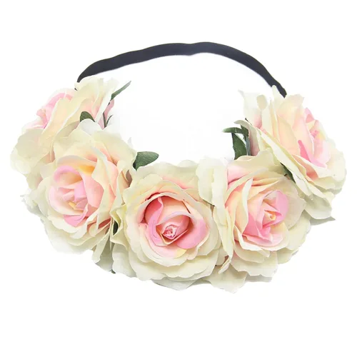 Vista 4 de Corona de rosas para mujer, diadema de festival, corona floral, Luau hawaiano, accesorios para fotos de fiestas y festivales (naranja)