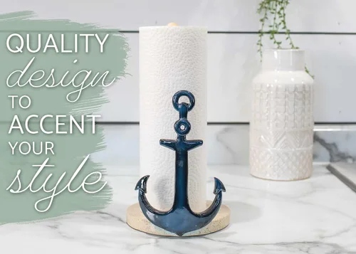 Vista 6 de Elanze Designs Nautical Anchor - Toallero de papel de resina y madera (12 pulgadas)