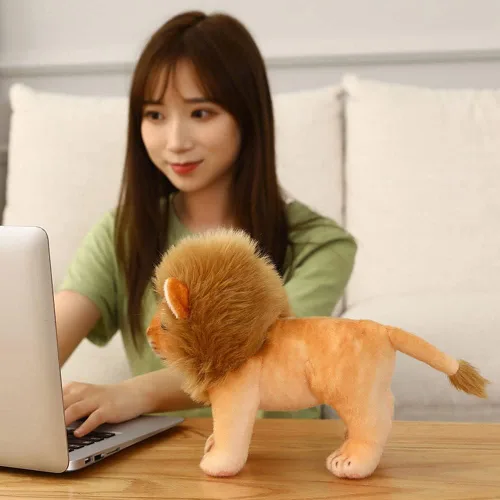 Vista 9 de Juguete de peluche de león, león de peluche dorado, animales de simulación de felpa de 11 pulgadas, regalos realistas de león de peluche para niños