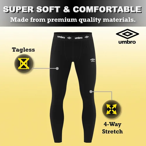 Vista 3 de Umbro Leggings térmicos de capa base para hombre, pantalones de invierno cálidos y ligeros para hombres, pantalones de compresión para hombre