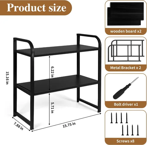 Vista 3 de Organizador de estante de escritorio de 2 niveles para la parte superior del escritorio, estante de almacenamiento de suministros de madera y metal