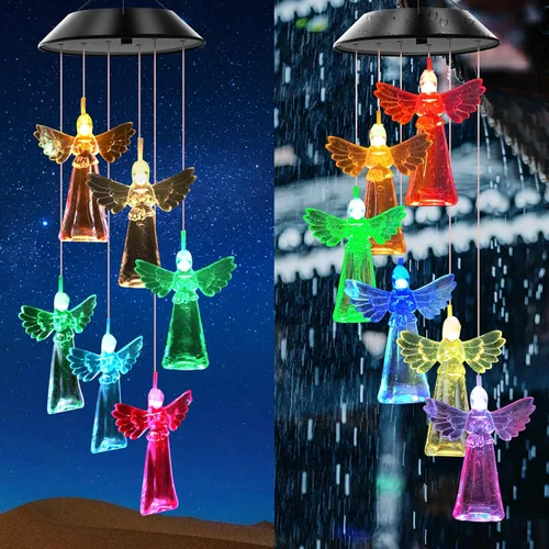 Vista 6 de Campanillas de viento solares para exteriores, luces que cambian de color, regalo para mujeres, mamá, abuela, hermana, mejores regalos, campanillas