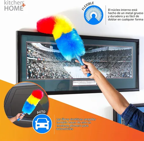 Vista 5 de Kitchen + Home - Plumero estático de arcoíris de 23 pulgadas, plumero electrostático que atrae el polvo como un imán