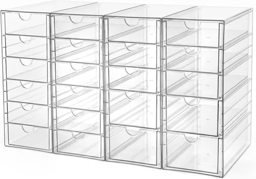Vista 9 de Organizador de almacenamiento para cajones de maquillaje con 13 cajones, juego de 3 organizadores acrílicos para escritorio de oficina