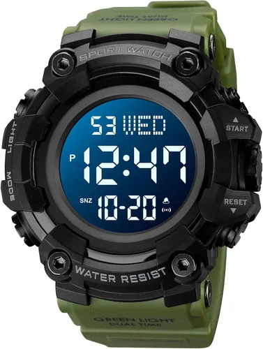 Vista 17 de FANMIS Reloj deportivo de cuarzo digital multifunción militar para hombre, impermeable, con alarma, LED, azul
