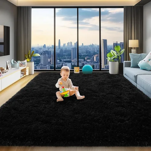 Vista 104 de qulint Alfombra negra para dormitorio, alfombra de área pequeña de 2 x 3 pies para habitación de niños, alfombra suave y mullida para sala de estar