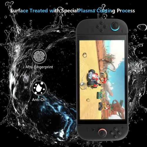 Vista 4 de 1 protector de pantalla de vidrio templado compatible con Nintendo Switch 2, dureza 9H, arañazos, película transparente HD, fácil de instalar
