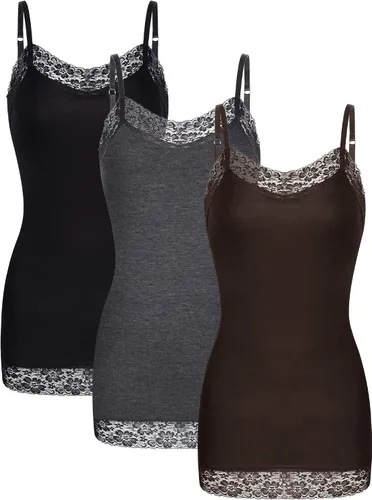 Vista 7 de 3 piezas de camisolas largas para mujer con encaje, camisetas sin mangas con cuello, camisolas ajustables con tirantes de espagueti y ribete de 12