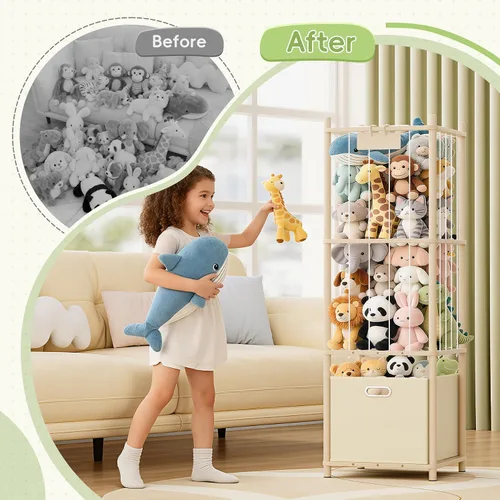 Vista 6 de Organizador de almacenamiento de animales de peluche, organizador grande de juguetes de madera con cajón para guardería, dormitorio, cuarto