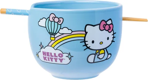 Vista 80 de Silver Buffalo Sanrio Hello Kitty Flowers, cuenco de ramen con palillos Patrón de flores de Hello Kitty