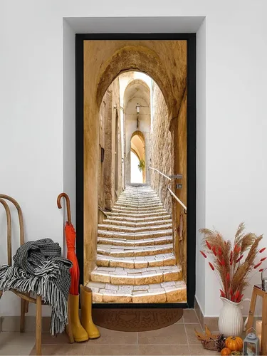 Vista 24 de artfanke Murales 3D de bosque caducifolio amarillo para puerta, 30.3 x 78.7 pulgadas, calcomanías autoadhesivas para puerta, póster de bricolaje