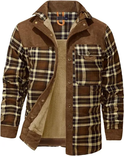 Vista 13 de Haellun - Chaqueta tipo camisa de manga larga con forro de sherpa para hombre Verde militar