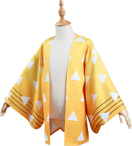Vista 3 de Seaehey Disfraz de Zenitsu para niños, Kimetsu no Yaiba, Agatsuma Zenitsu, capa para niños, bata para cosplay, kimono, cárdigan, chaqueta, talla XL