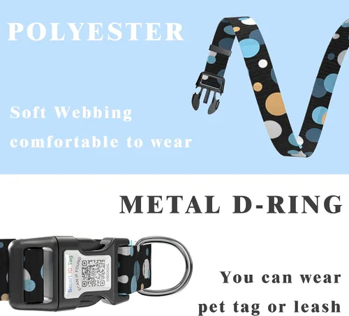 Vista 4 de Collares de perro para perros pequeños, collar de perro con etiqueta de nombre de código QR, material de poliéster suave, collar ajustable