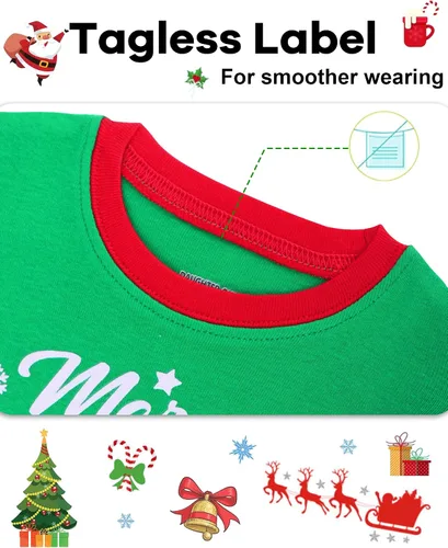 Vista 2 de DAUGHTER QUEEN Pijamas de Navidad para niños y niñas de 18 meses-12 años, ropa de dormir 100% algodón