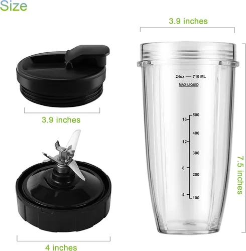 Vista 10 de Piezas de repuesto para licuadora Ninja, vasos de licuadora Ninja de 24 onzas con tapas para llevar, hoja extractora de 7 aletas, compatible