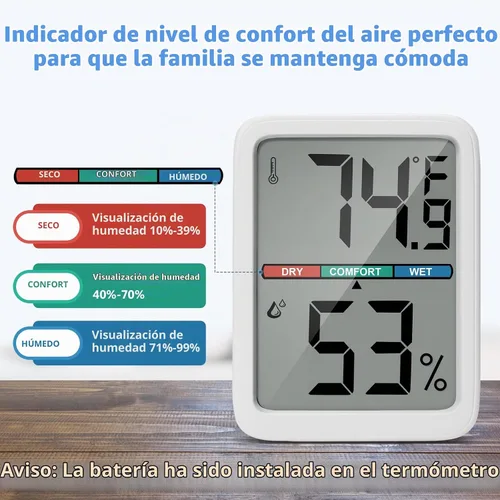 Vista 2 de Termómetro digital higrómetro Thlevel, termómetro de habitación con pantalla LCD grande, termómetro de pared de humedad interior con alta precisión