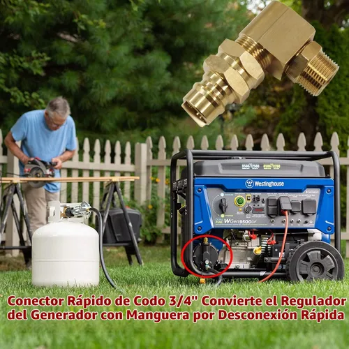 Vista 2 de MENSI Adaptador de codo de enchufe de conexión rápida de manguera natural NPT X 3/4 de 3/4 pulgadas para generador de combustible doble, regulador