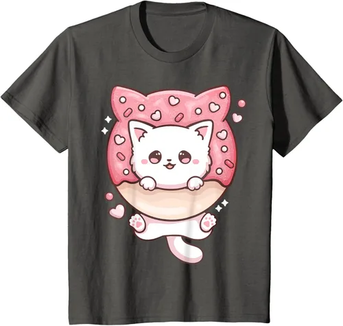 Vista 76 de Camiseta Kawaii Cat Donut Anime Lover Otaku, Negro