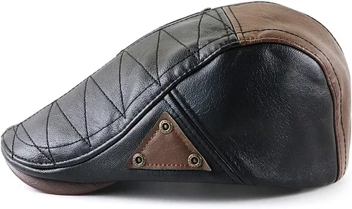 Vista 4 de Sombrero de periódico clásico para hombre, gorra plana de piel sintética, sombrero de hiedra de cabbie, sombrero de Gatsby para conducir, caza