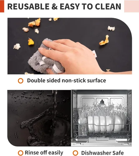 Vista 4 de Revestimientos para horno para la parte inferior del horno - Paquete de 2 alfombrillas grandes de servicio pesado para horno, 17" x 25