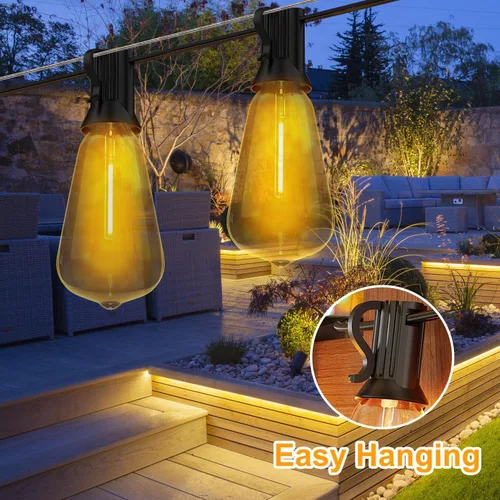 Vista 3 de Couah ST38 - Tira de luces LED para exteriores, 60 pies con 32 bombillas Edison para exteriores, resistentes a la intemperie, luces colgantes