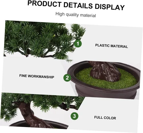 Vista 5 de Mini planta de plástico decorativa de pino sintético para bonsái, verde, 10.23 oz