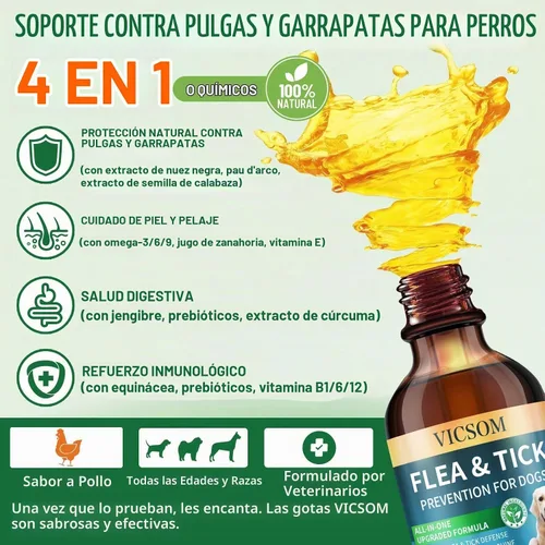 Vista 3 de Prevención natural de pulgas y garrapatas para perros, gotas para tratamiento de pulgas de perro, 2.0 fl oz