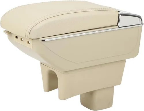 Vista 6 de caja de consola reposabrazos de piel para el centro del automóvil; caja de almacenamiento y reposabrazos, Beige