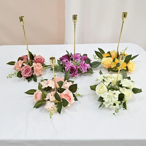 Vista 6 de Portavelas de flores hechas a mano de 8 pulgadas, portavelas rústico, centro de mesa de boda, decoración de mesa de Navidad [blanco], anillo de vela