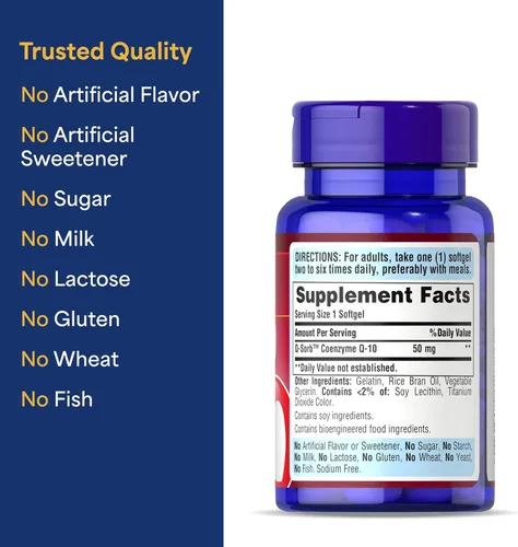 Vista 6 de Puritan's Pride Coenzima CoQ10 de 50 mg, suplemento dietético para la salud del corazón, presión arterial, salud oral de las encías y apoyo al