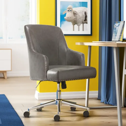 Vista 2 de Serta Leighton - Silla de escritorio para oficina en casa, elegante respaldo medio con clavos cromados, cojín de espuma viscoelástica y brazos