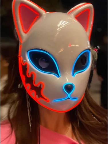 Vista 3 de Hugaboom, Máscara con luz de La Purga de Halloween, máscara LED, máscara brillante, cosplay de Halloween, fiesta de Halloween, hombres y mujeres