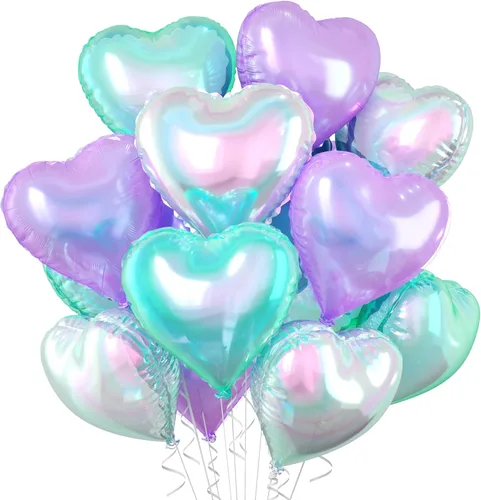 Vista 54 de Globos de corazón azul bebé, 10 piezas de globos en forma de corazón azul claro y blanco pastel, globos de papel de aluminio blanco arena crema