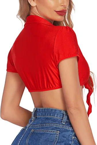 Vista 3 de Avidlove Lencería para mujer, ombliguera con lazo, camisa de cosplay, manga corta, bolero, cárdigan