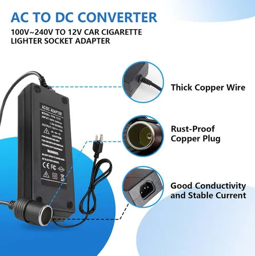 Vista 3 de Convertidor de 15A, 180W, 110V a 12V, Convertidor de CA a CC, convertidor de 120 a 12 voltios, adaptador de enchufe de encendedor de cigarrillos
