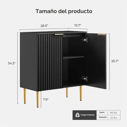 Vista 2 de SICOTAS - Armario de buffet moderno de 34 pulgadas de alto con estantes ajustables, color negro