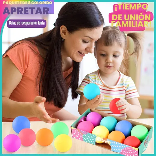 Vista 9 de Paquete de 8 pelotas para el estrés de aumento lento, juguetes antiestrés para aliviar el estrés, juguetes elásticos para niños y adultos, caja