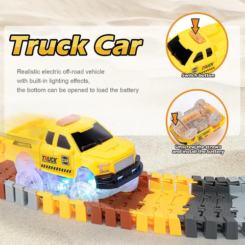 Vista 6 de 157 pistas de carreras de construcción para niños, juego de juguetes mágicos que brillan en la oscuridad con rampa de bucle de 360°, 1 auto