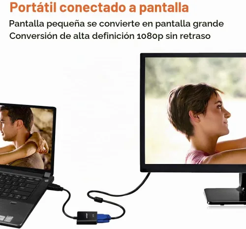 Vista 3 de ONTEN Cable HDMI a VGA. Convertidor HDMI macho a VGA macho con conector de audio de 0.138 in para TV Stick, Raspberry Pi, portátil, monitor, PC