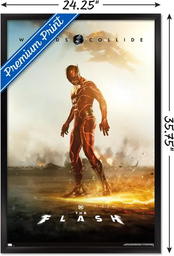 Vista 3 de DC Comics Movie The Flash - Póster de pared de una hoja, 34 pulgadas de largo x 22.4 pulgadas de ancho, versión enmarcada en negro Versión con marco